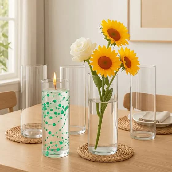 Trio De Vasos Cilíndricos Transparente Centro De Mesa Flor Natural Decoração Kit 3 Vasos