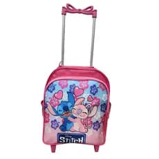 Mochila escolar carrinho infantil feminina pequena stitch com bolso lateral