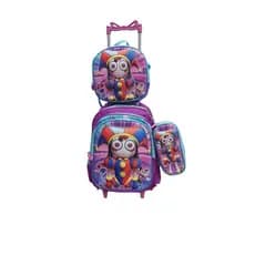 kit mochila escolar feminina rodinhas Incrivel circo lancheira termica