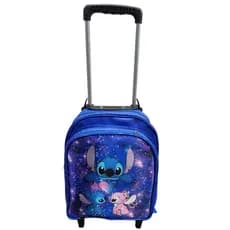 Mochila escolar infanti rodinhas creche pequena stitch com bolso lateral