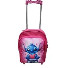 Mochila escolar intantil femenina carrinho pequena stitch com bolso lateral