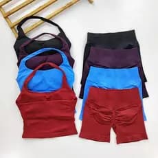 Yoga 2 Peças Conjunto De Ginásio Feminino Sem Costas Halter Topos Cintura Alta Costura Shorts Terno Fitness Esportes Sut