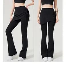 Yoga Queimado Calças Femininas Falso De Duas Peças Culottes Lado Cordão Cintura Alta Esportes Casual Ginásio Correndo Le