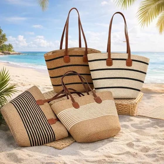 Bolsa de Praia em Juta Listrada Elegância e Estilo para Seu Verão