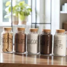 Kit Cantinho do Café - ESCOLHA SEU KIT - Potes de Vidro 810 ml com Tampa de Cortiça + Adesivos ou Sem