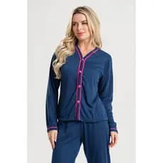Pijama Longo Feminino Adulto Inverno Roupa de Dormir Botão