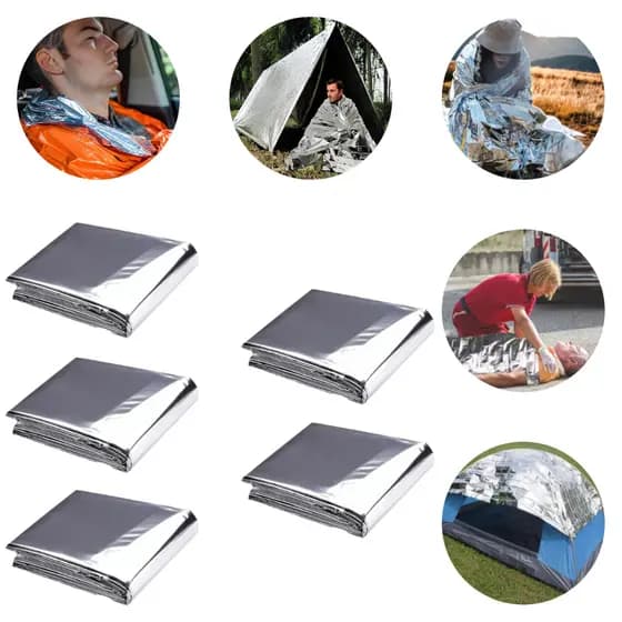 KIT 5 Cobertor Manta Térmicas Aluminizada Isolante Calor Camping