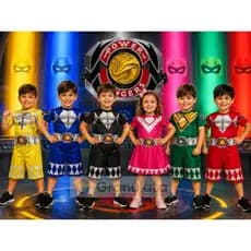 Fantasia Infantil Power Rangers com Máscara EVA 2 a 10 Anos Carnaval Aniversário Cosplay
