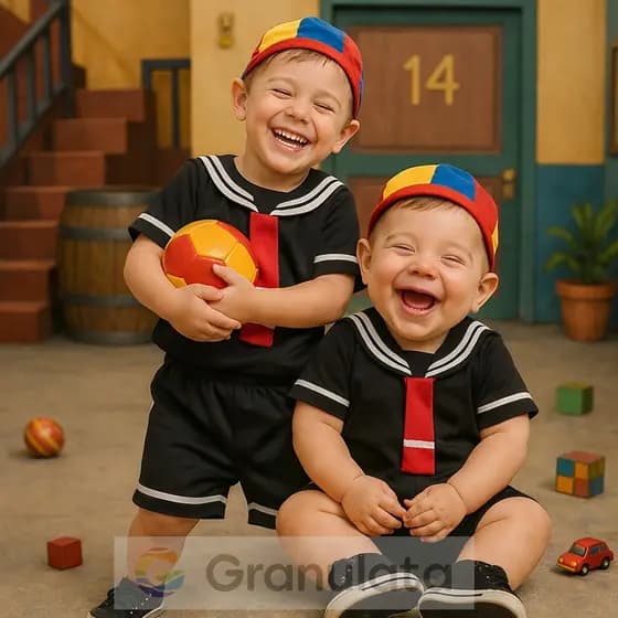 Fantasia Infantil Kiko / Quico com Camiseta Shorts e Boné PP ao EXG Aniversario Carnaval