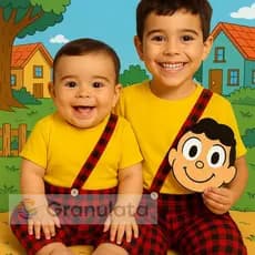 Fantasia Infantil Cascão com Blusa Short e Máscara EVA PP ao EXG Aniversario Carnaval