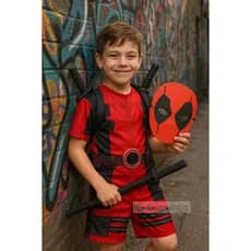 Fantasia Infantil Deadpool com Macacão e Máscara EVA P ao GG Aniversario Carnaval