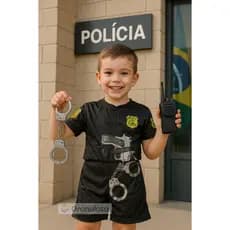 Fantasia Infantil Policial com Macacão Curto P ao GG Fantasia Carnaval Aniversario