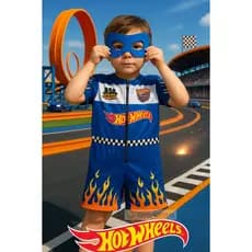 Fantasia Infantil Hot Wheels com Máscara EVA Macacão Curto Confortável Pronta Entrega