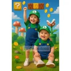Fantasia Infantil Luigi Conjunto Camiseta Jardineira e Boné Tamanhos PP ao EXG Carnaval Aniversario