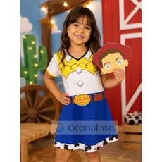Fantasia Infantil Jessie - Vestido e Máscara EVA 2 a 10 Anos - Aniversário Carnaval