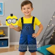 Fantasia Infantil Minion Macacão Curto e Máscara EVA 2 a 8 Anos - Carnaval Aniversário