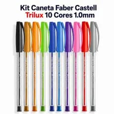 Kit Caneta Faber Castell Trilux 10 Cores 1.0mm Esferográfica Escolar Colorida