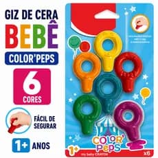 Giz de Cera Bebê Color’Peps 6 Cores Maped Fácil de Segurar Primeiros Rabiscos Anatômico Mãos Pequenas