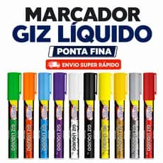 Caneta Marcador Giz Líquido BRW 6mm 4g Removível para Vidro Lousa Quadro Branco Vitrine Espelho Unidade