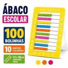 Ábaco Escolar Plástico 10 Hastes 100 Bolinhas Coloridas 13x18cm Contador Educativo Didático BRW