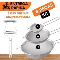 3 PENEIRAS E PLAINA DE QUEIJO EM AÇO INOX PARA PENEIRAR CORTAR USO DOMÉSTICO BAR RESTAURANTE CORTAR