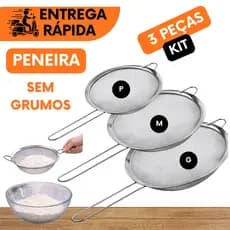 3 PENEIRAS PARA COAR SUCOS CHAS FARINHAS USO DOMESTICO E PROFISSIONAL TELA FINA NAO ENFERRUJA INOX