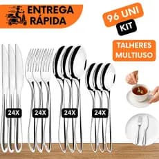 JOGO DE TALHARES AÇO INOX GARFO COLHERES FACA MESA 96 PEÇAS KIT BUFFET RESTAURANTE FAQUEIRO TALHER