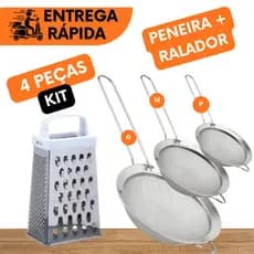 PENEIRAS 3 TAMANHOS + RALADOR QUATRO FACES AÇO INOX PARA RALAR PENEIRAR USO PROFISSIONAL E DOMÉSTICO
