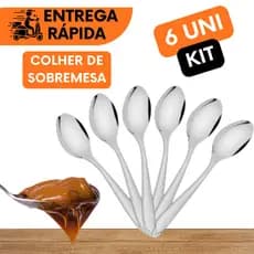 6 UNIDADES COLHER DE SOBREMESA DE AÇO COM 17CM INOX NÃO ENTORTA PARA BOLO MOUSSE TORTA SOBREMESAS