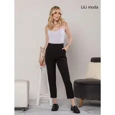 calça de linho feminina de duas botoes8012