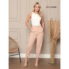 Calça de  linho  com zíper na perna  moda feminino