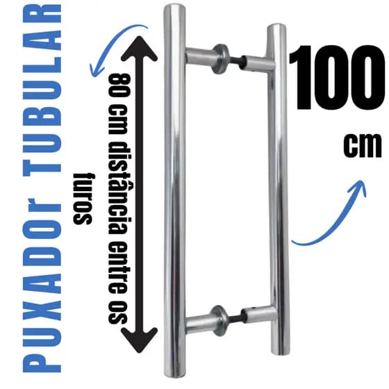 Puxador Tubular Redondo 100 Cm Para Porta De Madeira ou Vidro C&A METAIS