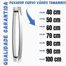 Puxador para Porta Pivotante 40 50 60 70 80 90 100 cm Curvo para Porta de Madeira Vidro