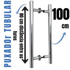 Puxador Tubular Redondo 100 cm Duplo Alumínio para Portas de Madeira ou Vidro