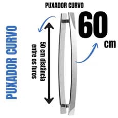 Puxador Curvo 60 cm barra chata para Porta madeira / vidro