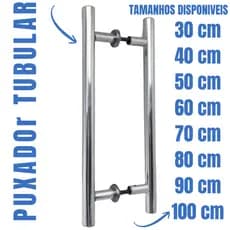 Puxador Tubular Redondo para Porta de Madeira Vidro Pivotante 30 40 50 60 70 80 90 100