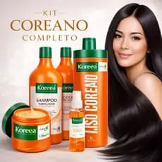 Kit Coreano Koreea Completo Progressiva 1L + Shampoo 1L + Condicionador 1L + Máscara 500g + Óleo 50ml