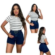 Croped Canelada Listrada Feminina Blusa Confortável e Casual