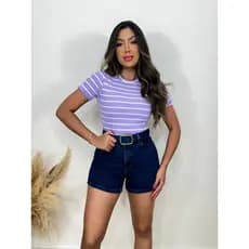 Baby Look Canelada Listrada Feminina Blusa Confortável e Casual