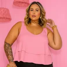 Blusinha plus size babados duas camadas moda grande casual fashion elegante festa alça larga decote v lançamento
