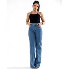 Consciência jeans wide leg pantalona jeans com elastano premium
