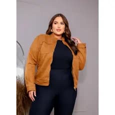 Jaqueta Plus Size Feminina Camurça com Zíper e Bolsos Jaqueta Feminina Camurça Tamanhos Grandes