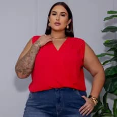 Blusa Feminina Plus Size Duna Transpassada Frente Solta com Pregas no Ombro GG ao G3 Blusinha social duna moda grande