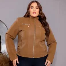 Jaqueta feminina plus size tipo camurça couro sintetico casaco grande com pelinho ziper e bolso
