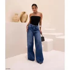 Calça Jeans Wide Leg Feminina Relaxed Cintura Baixa 29909 Sky Escuro