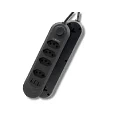 Extensão De 4 Tomadas Com 3 Usb Branco Bivolt 2 Metros Preto