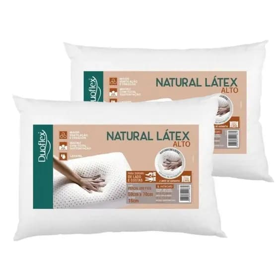Kit 2 Travesseiros Natural Látex Alto Duoflex Conforto Maior Durabilidade 100% Algodão