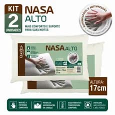 Kit 2 Travesseiros Nasa Alto Duoflex Alta Qualidade Capa Com Zíper Malha 100% Algodão Antiácaros