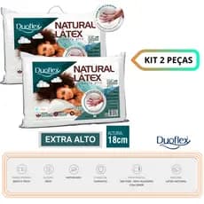 KIt 2 Travesseiros Natural Látex Extra Alto Duoflex - Capa c/ Ziper 100% Algodão Percal 200 fios