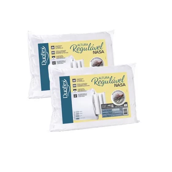 Kit 2 Travesseiros Nasa Altura Regulável Duoflex - Antiácaro - Altura Regulável